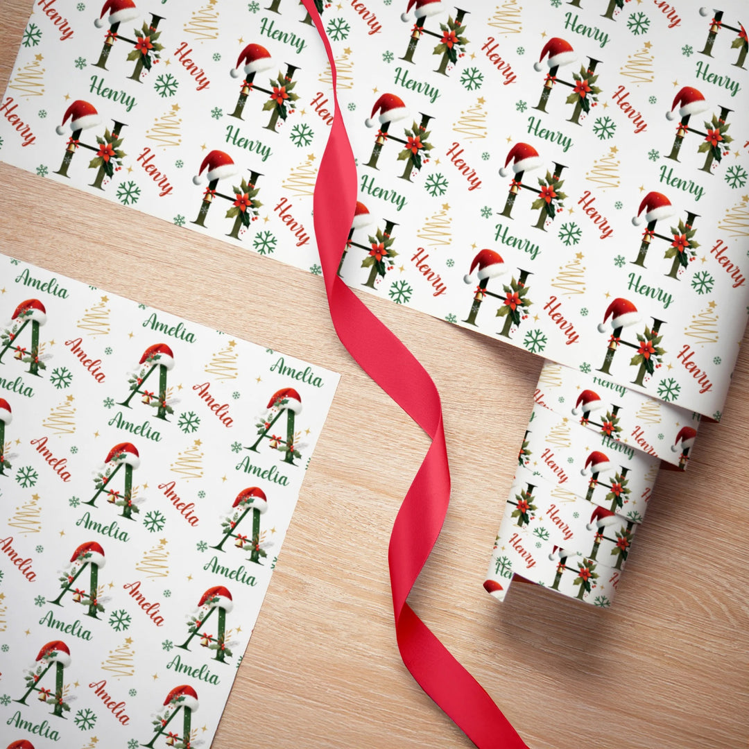 Papier d'emballage personnalisé avec initiales de Noël et nom, cadeau de Noël pour la famille et les amis