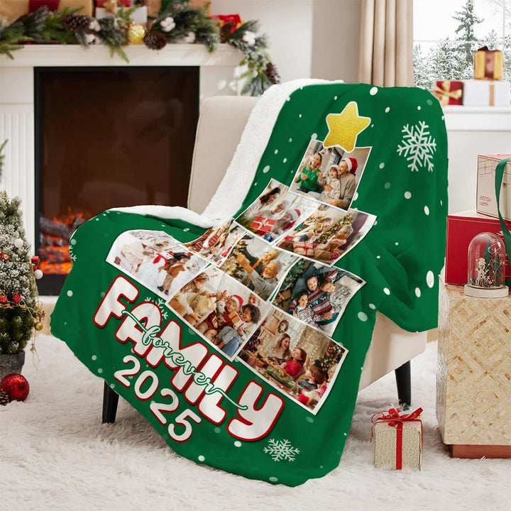 Couverture douce et personnalisée avec collage de photos d'arbre de Noël et 9 photos