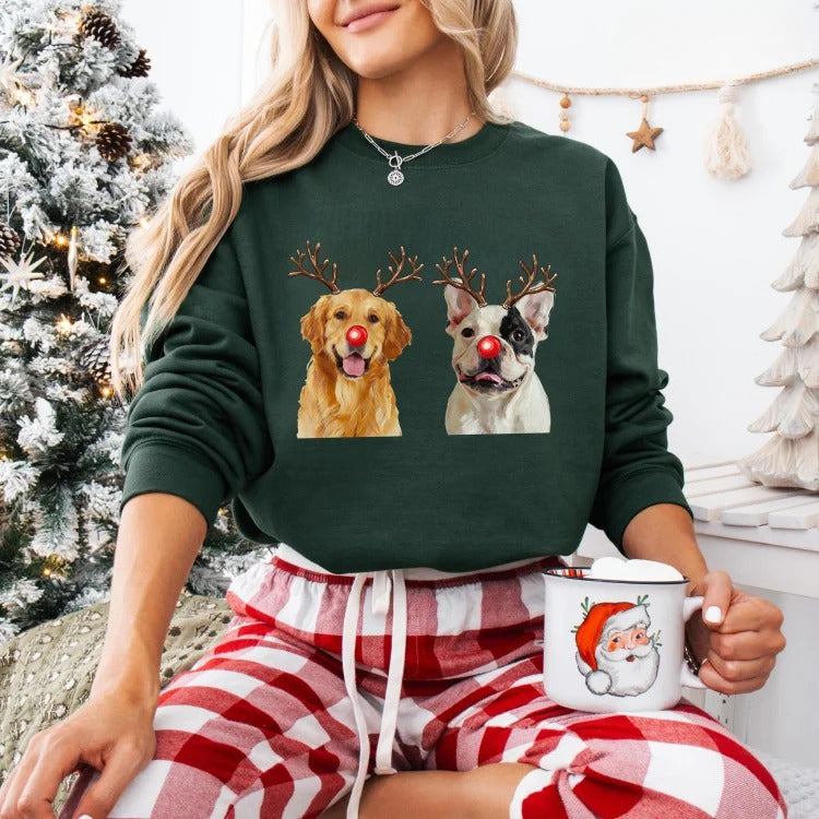 Sweat-shirt et sweat-shirt à capuche personnalisés avec imprimé de Noël représentant des rennes pour animaux de compagnie