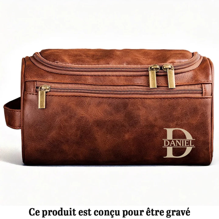 Trousse De Toilette En Cuir Gravée Personnalisée – Cadeaux D’Anniversaire Personnalisés Pour Papa, Frère, Grand-Père