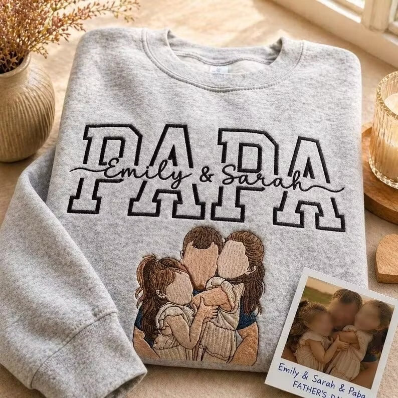 Sweat-shirt personnalisé Papa/Maman avec portrait et les noms des enfants