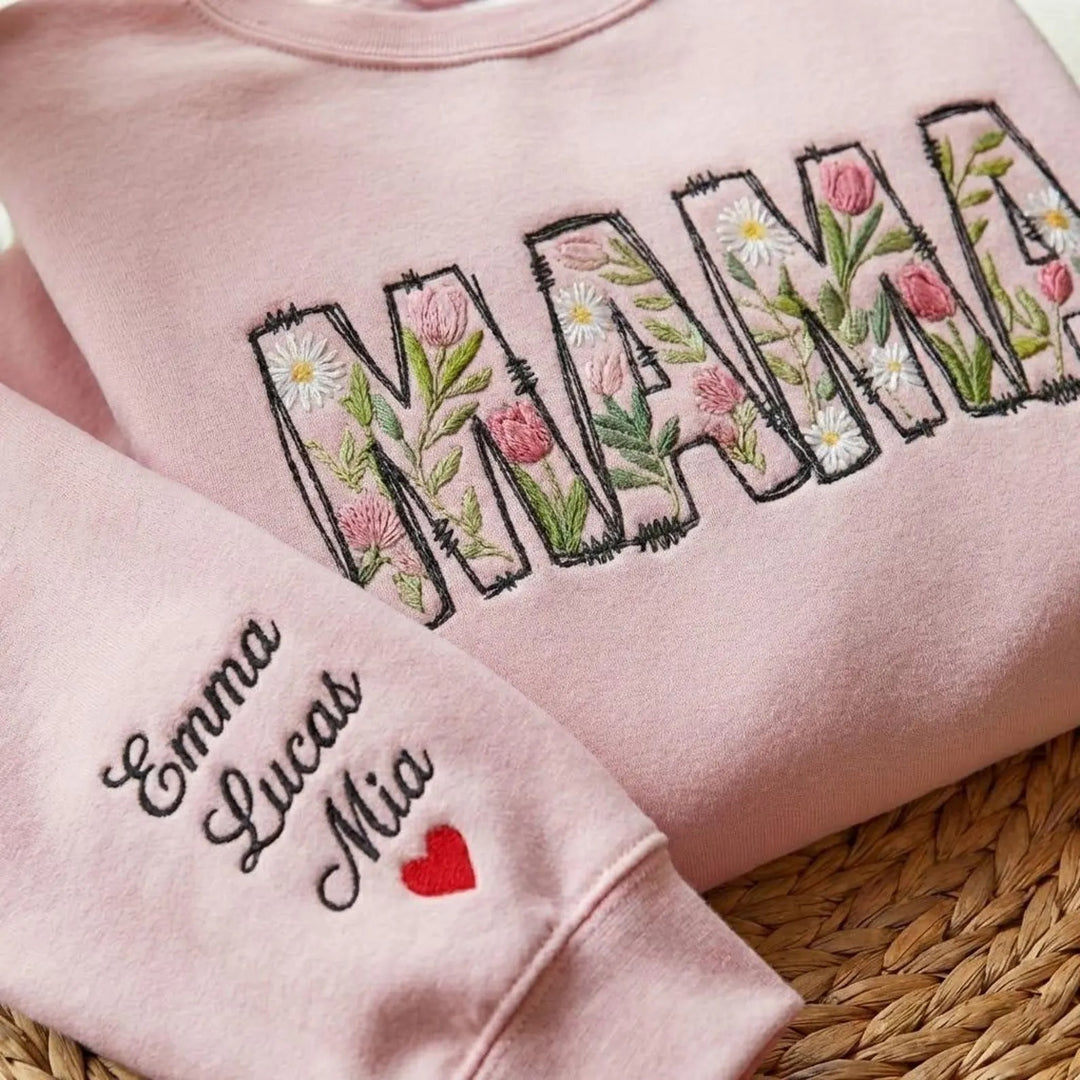 Sweat-shirt brodé de fleurs de maman