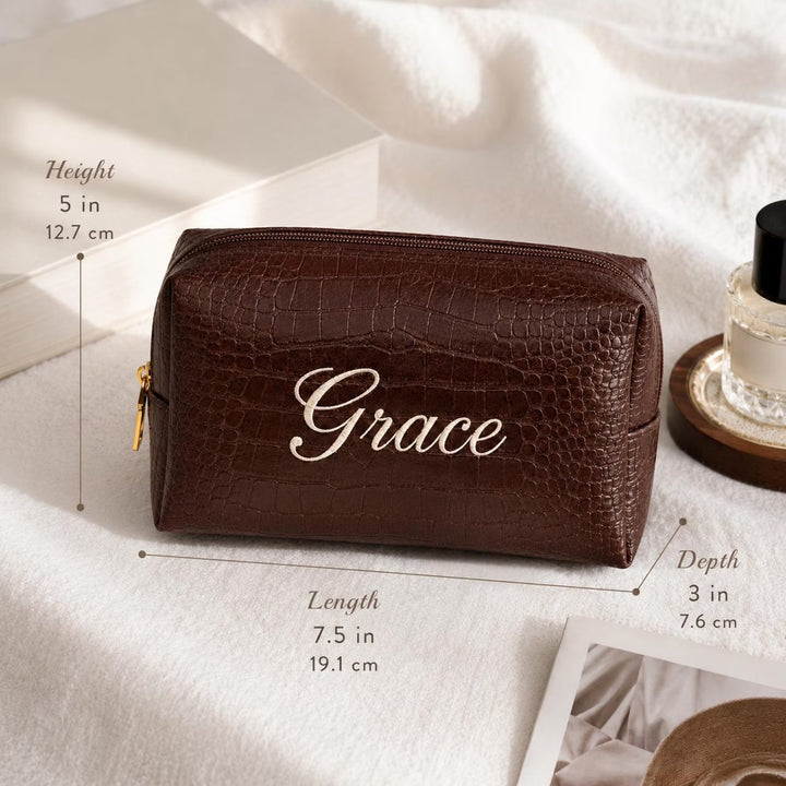 Trousse de toilette en cuir personnalisée avec nom brodé – Idée cadeau pour Noël et un anniversaire