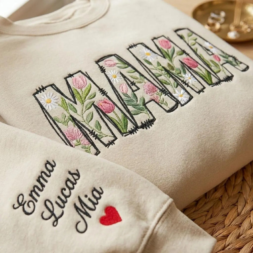 Sweat-shirt brodé de fleurs de maman