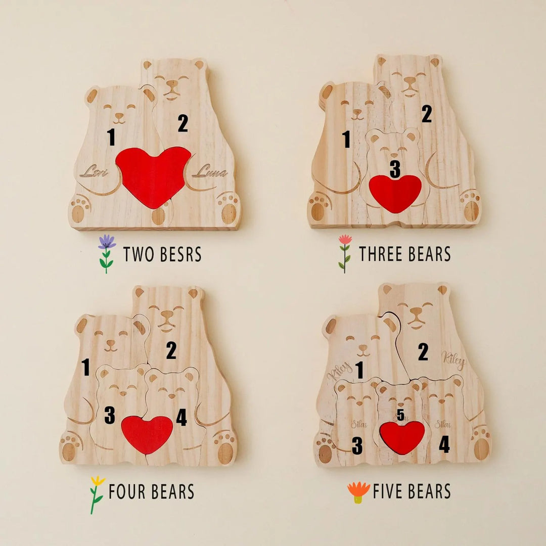 Puzzle personnalisé en bois Famille de ours– Décoration et cadeau personnalisés