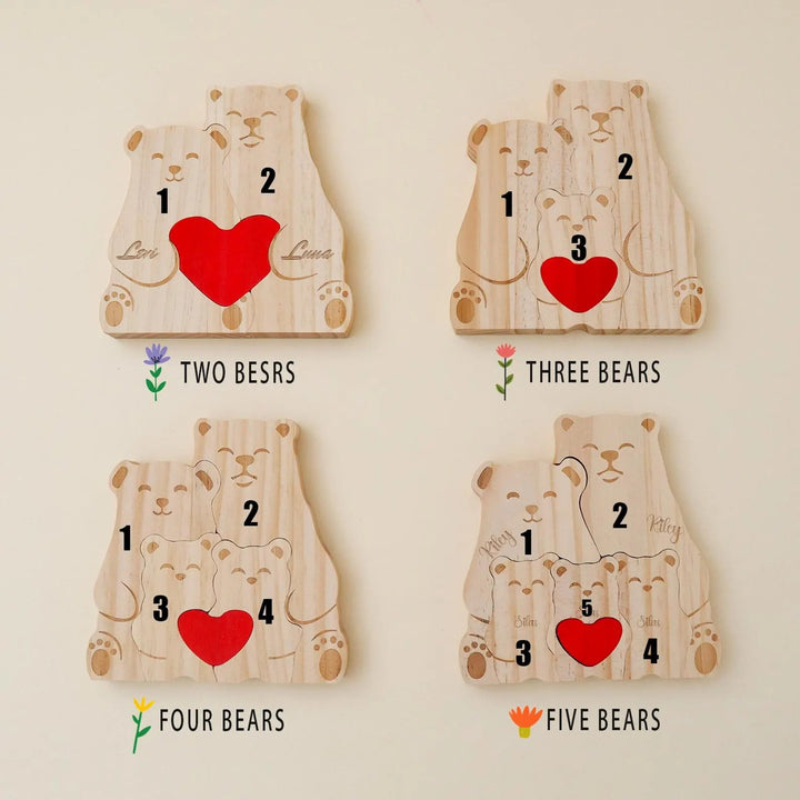 Puzzle personnalisé en bois Famille de ours– Décoration et cadeau personnalisés