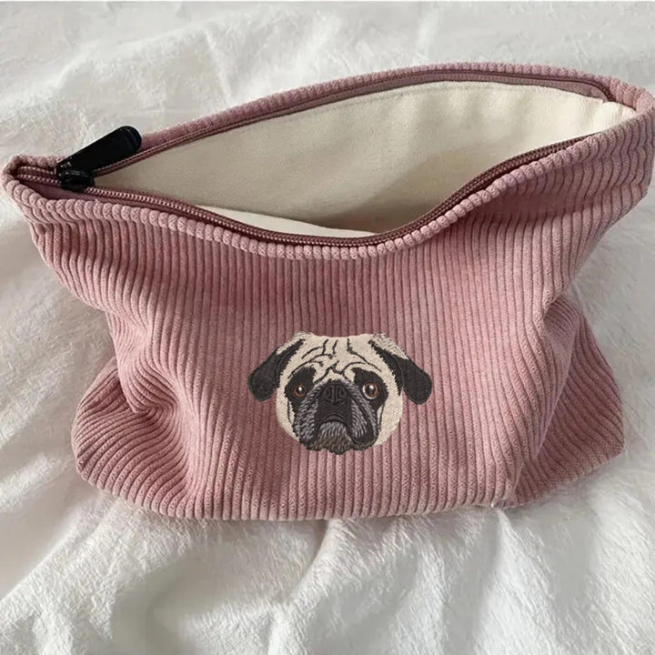 Trousse à maquillage brodée personnalisée avec portrait d'animal de compagnie
