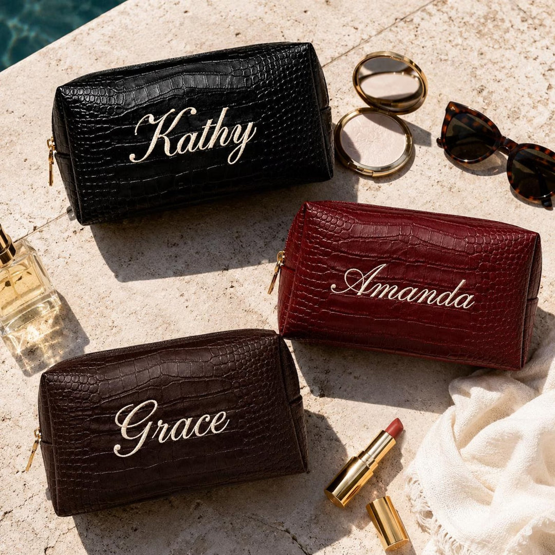 Trousse de toilette en cuir personnalisée avec nom brodé – Idée cadeau pour Noël et un anniversaire
