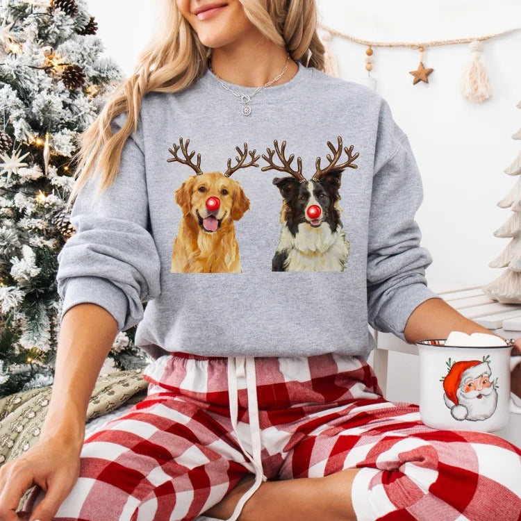 Sweat-shirt et sweat-shirt à capuche personnalisés avec imprimé de Noël représentant des rennes pour animaux de compagnie