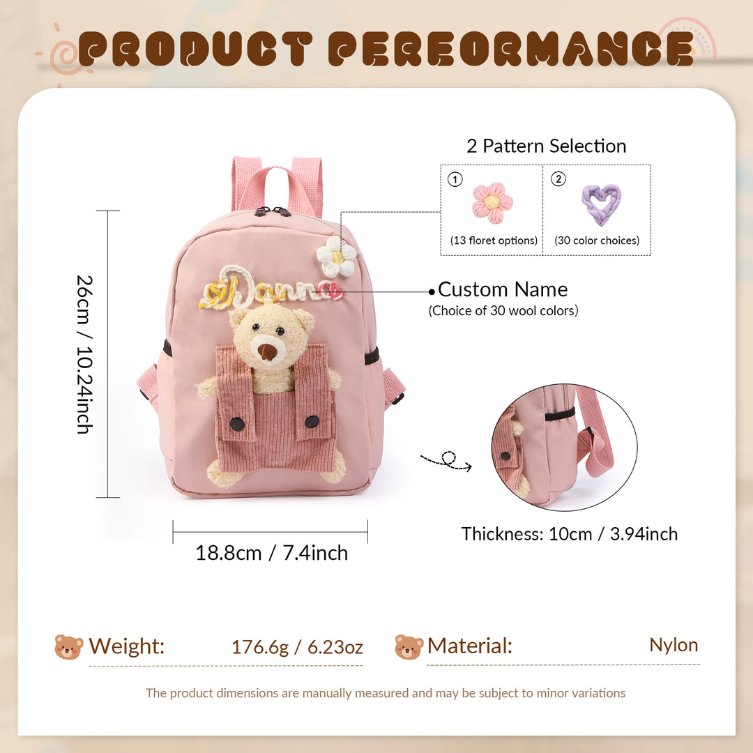 Sac à Dos Peluche Ourson Personnalisable avec Prénom et Couleurs au choix | Cadeau Rentrée Scolaire pour Enfant