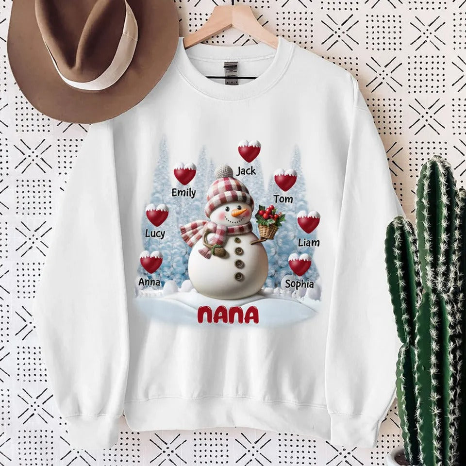 Sweat-shirt personnalisé Joyeux Noël Bonhomme de neige Grand-mère Maman Doux Cœur Enfants