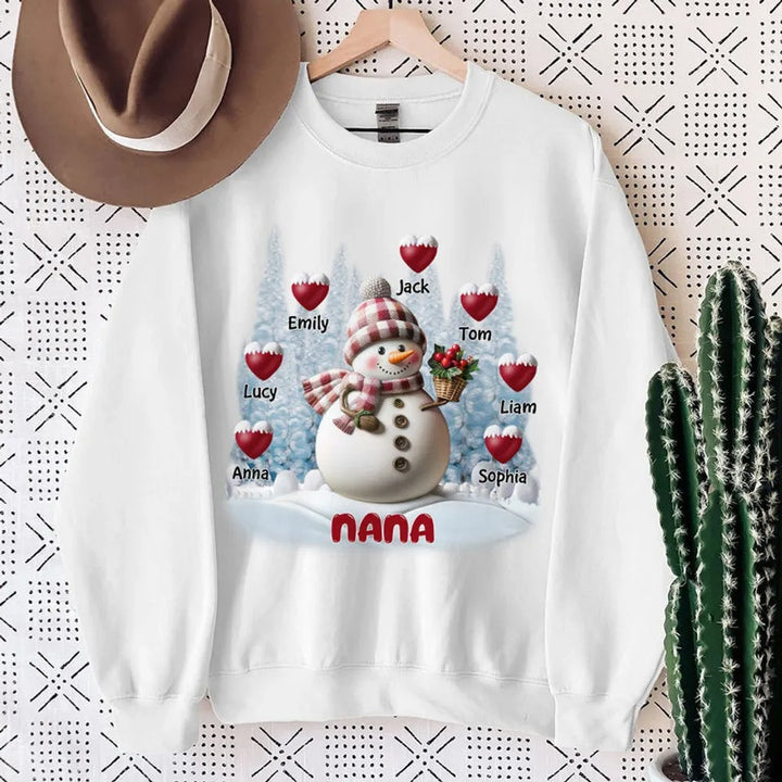 Sweat-shirt personnalisé Joyeux Noël Bonhomme de neige Grand-mère Maman Doux Cœur Enfants