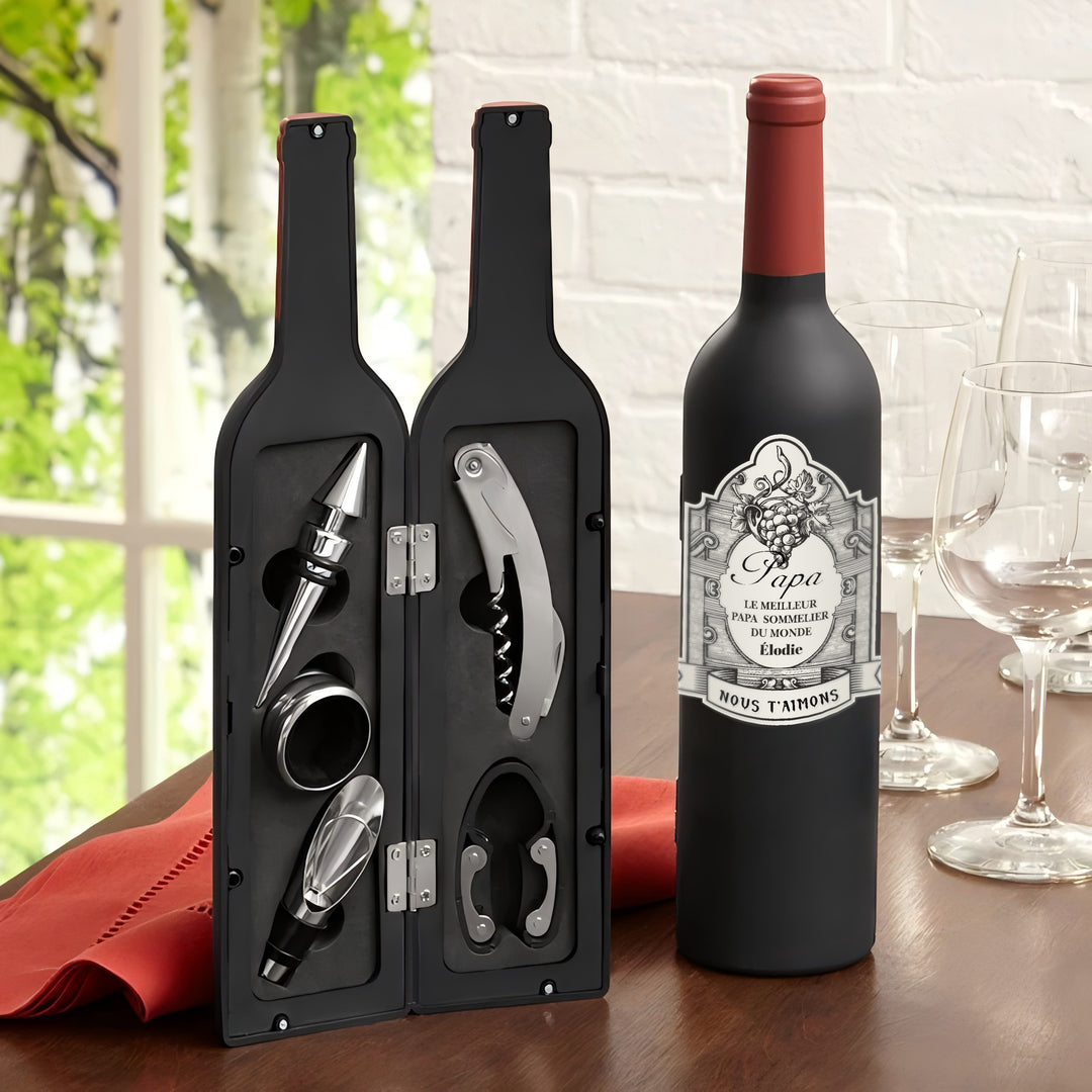 Coffret d'ustensiles de service à vin personnalisés - Le meilleur cadeau de fête des pères pour les amateurs de vin