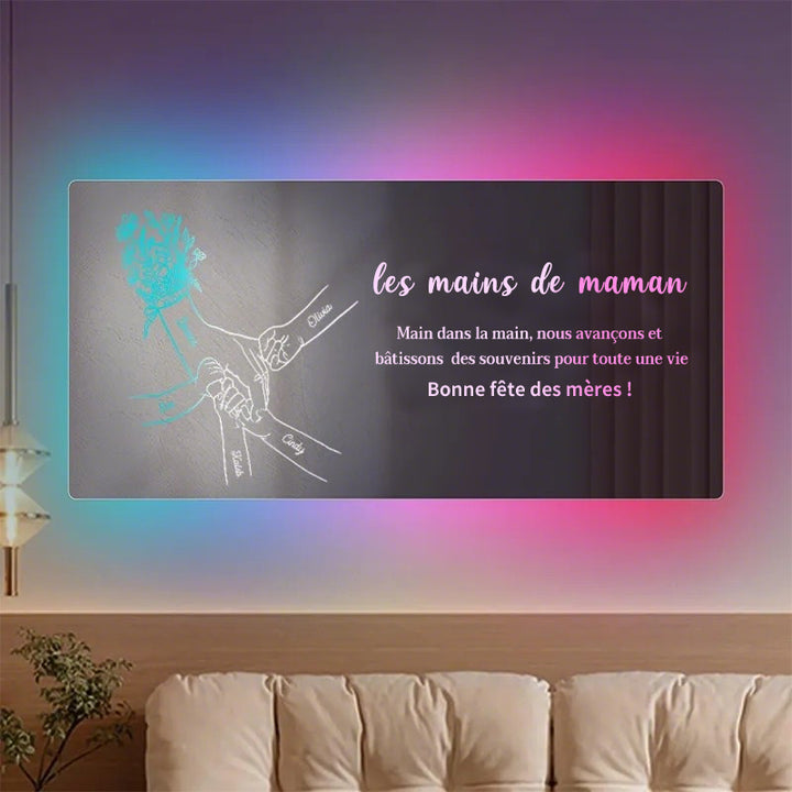 Miroir lumineux personnalisé main dans la main pour maman et enfants - Cadeau créatif pour la fête des mères