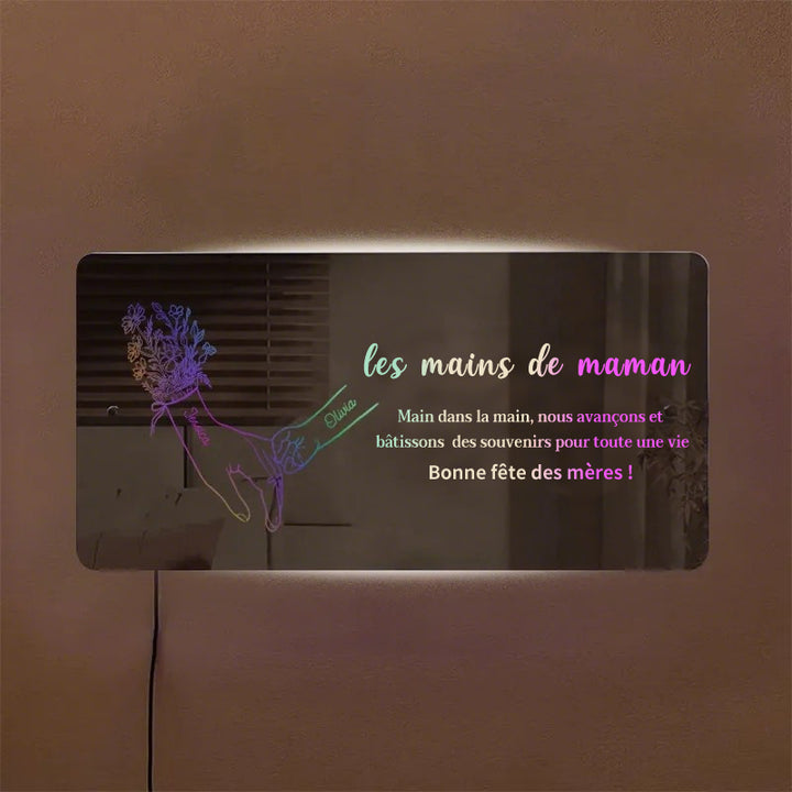 Miroir lumineux personnalisé main dans la main pour maman et enfants - Cadeau créatif pour la fête des mères