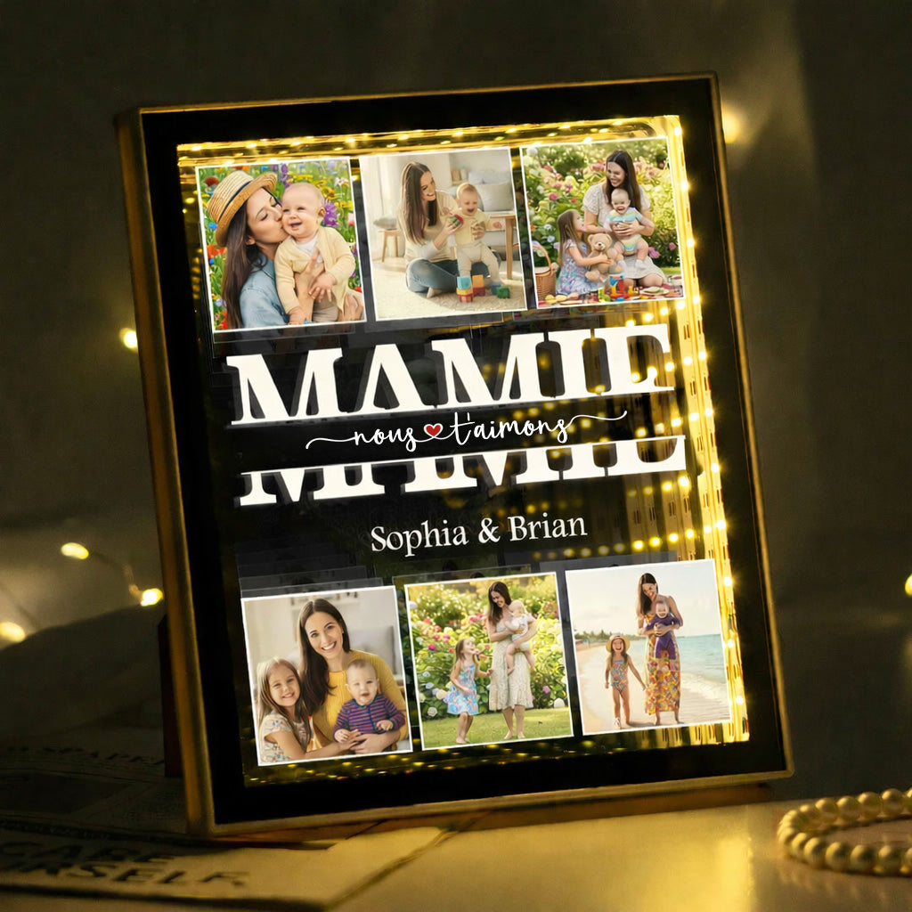 Nous t'aimons - Miroir lumineux infini personnalisé avec photo, cadeau pour maman