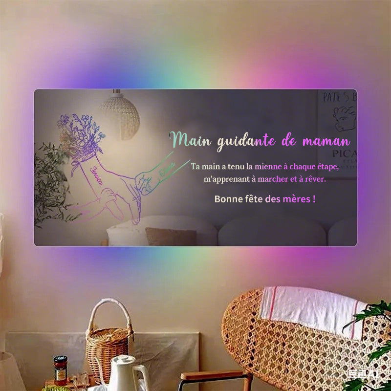 Miroir lumineux personnalisé main dans la main pour maman et enfants - Cadeau créatif pour la fête des mères