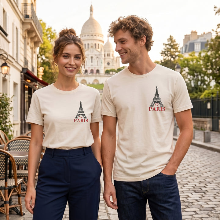 T shirt personnalisé Paris Souvenir de voyage Broderie Tour Eiffel