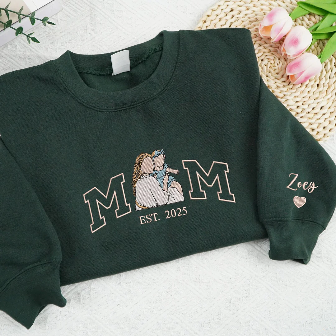 MAM Sweat-shirt brodé avec portrait de maman et d'enfants et photo