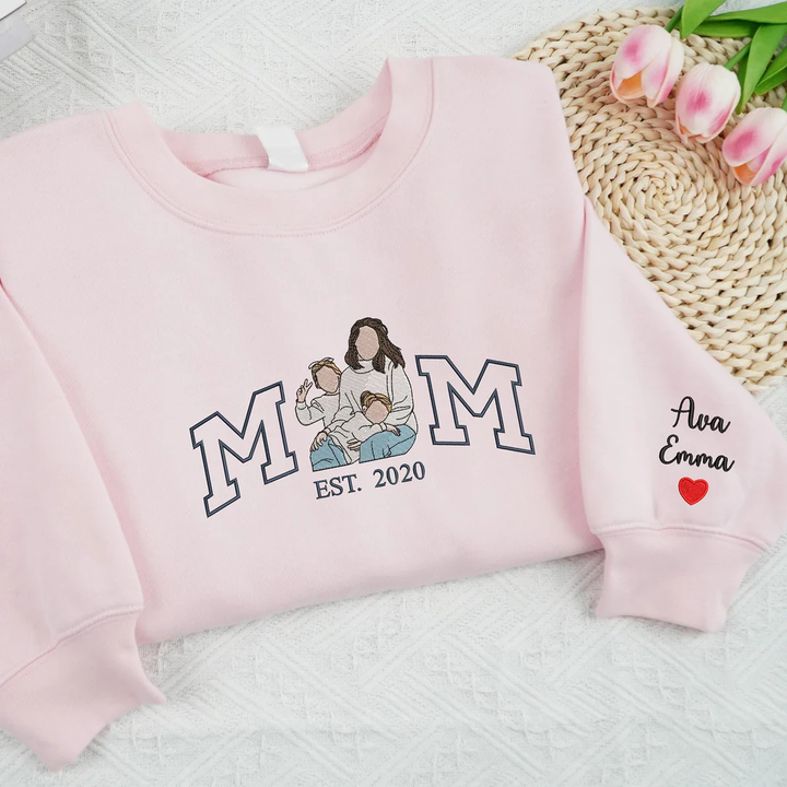 MAM Sweat-shirt brodé avec portrait de maman et d'enfants et photo
