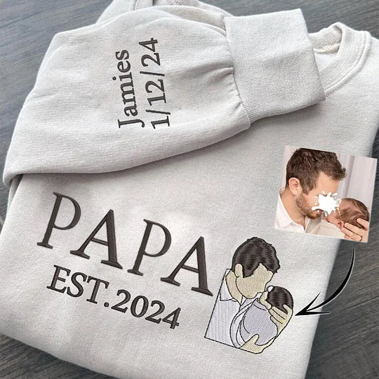 Sweat-shirt avec broderie portrait - Cadeau Parfait pour PAPA/MAMAN