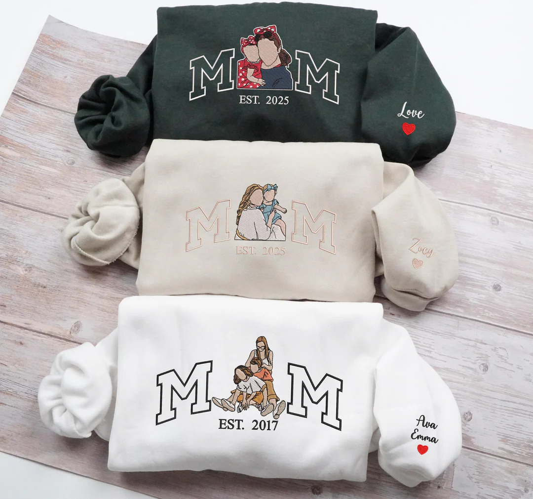 MAM Sweat-shirt brodé avec portrait de maman et d'enfants et photo