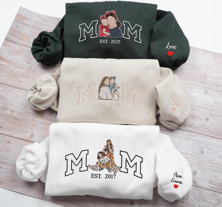 MAM Sweat-shirt brodé avec portrait de maman et d'enfants et photo