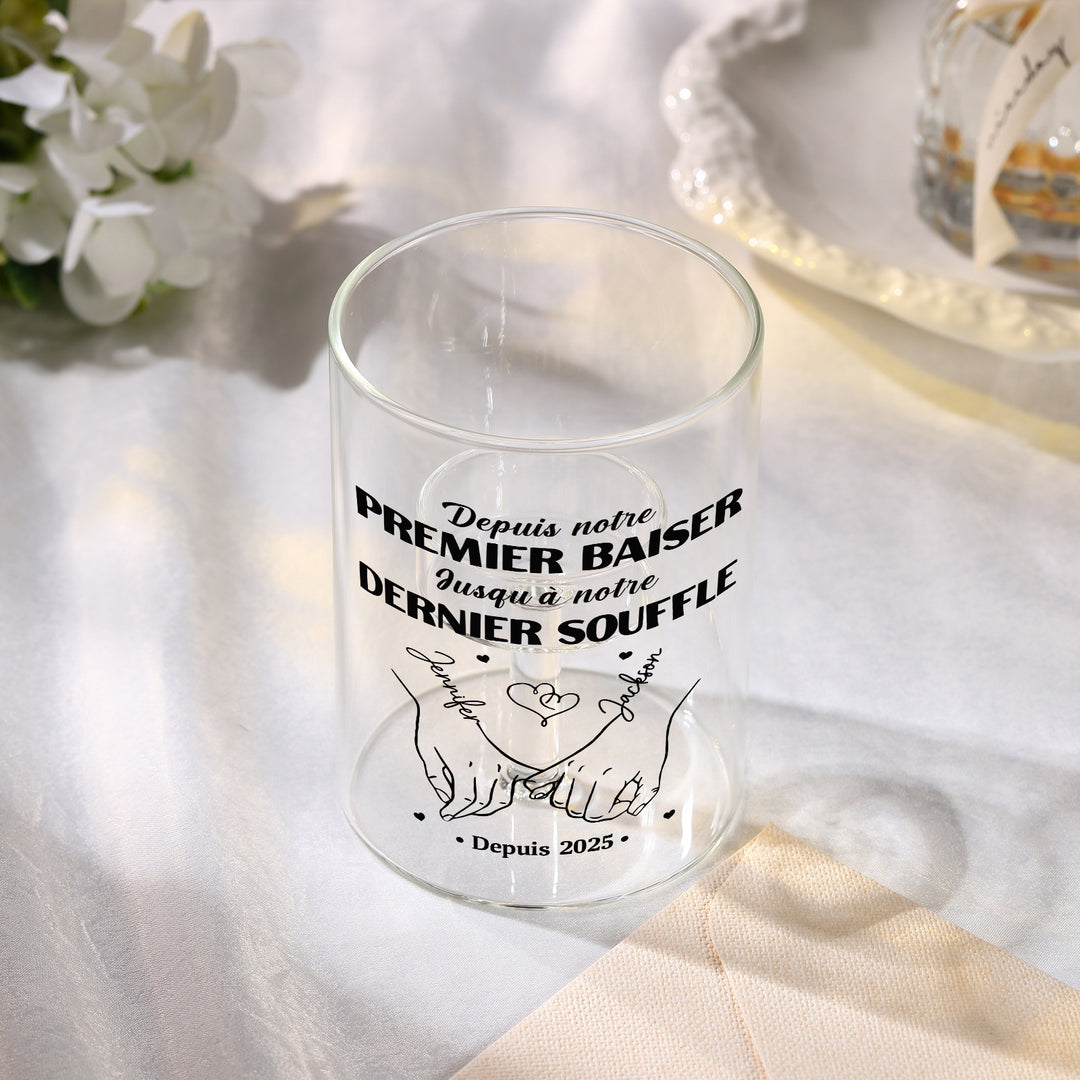 Bougeoir en Verre personnalisé sans bougoie - Depuis notre premier baiser jusqu'à notre dernier souffle