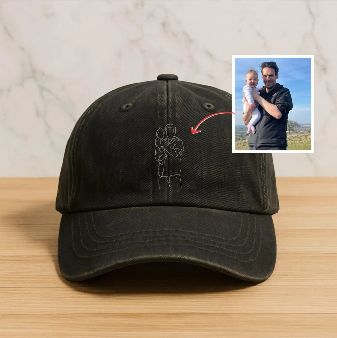 Chapeau Brodé Photo Portrait Contour Personnalisé Pour PAPA