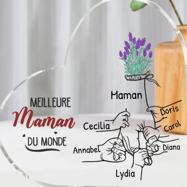 À ma Maman - Plaque Acrylique en Forme de Cœur 2-8Prénoms Personnalisés Décoration la main dans la main