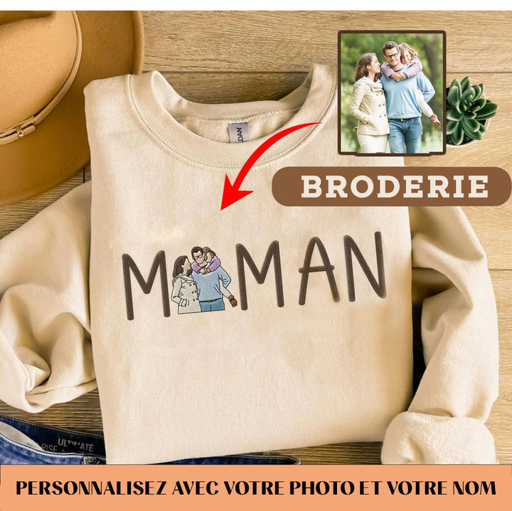 Sweat-shirt personnalisé brodé pour maman avec portrait à partir d'une photo