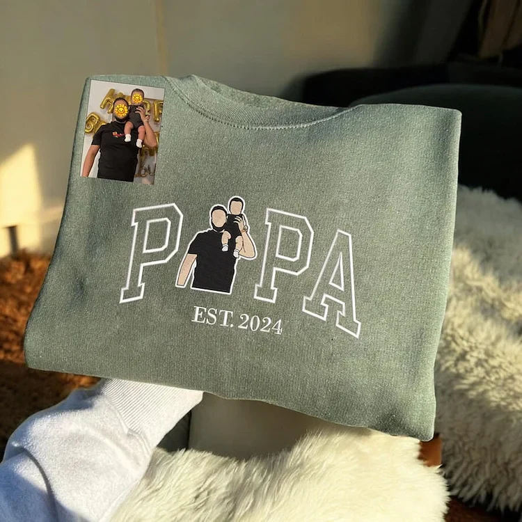 Sweat-shirt brodé personnalisé avec portrait de papa, cadeau unique pour la fête des Pères