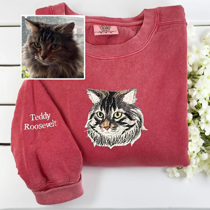 Sweat-shirt brodé en couleur avec portrait d'animal de compagnie，chien
