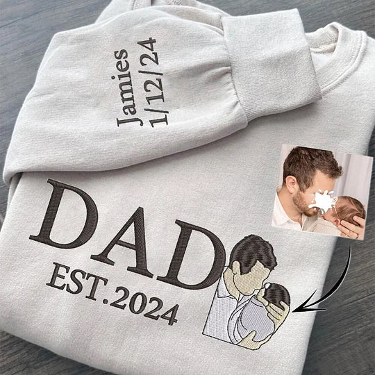 Sweat-shirt avec broderie portrait - Cadeau Parfait pour PAPA/MAMAN