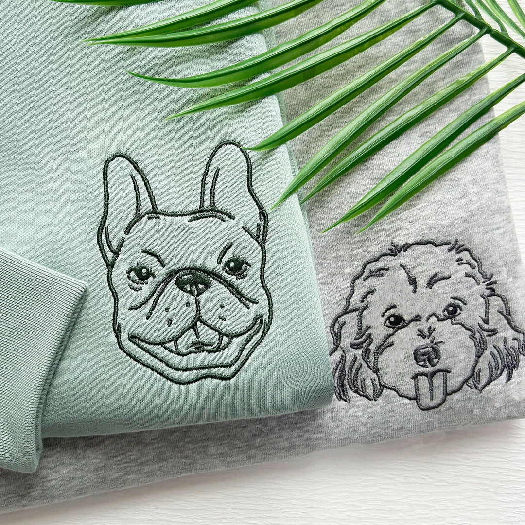 Sweat-shirt brodé avec visage de chien personnalisé avec nom basé sur votre photo.