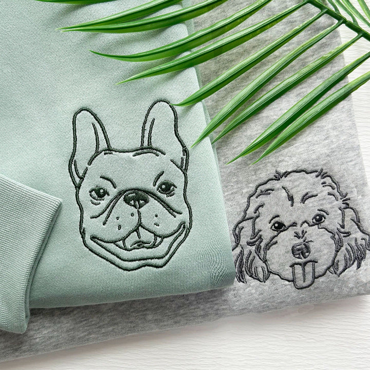 Sweat-shirt brodé avec visage de chien personnalisé avec nom basé sur votre photo.
