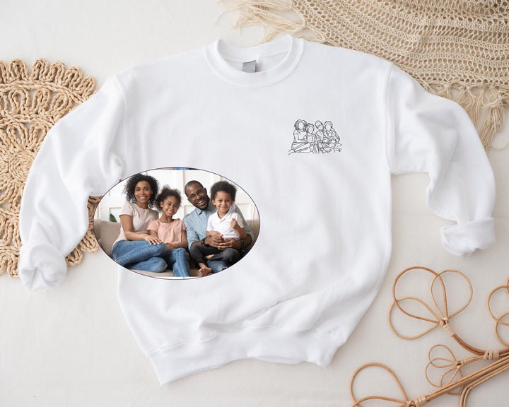 T-shirt personnalisé avec portrait de famille brodé et photo