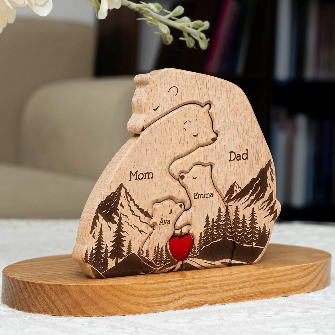 Puzzle personnalisé en bois de la famille d'ours