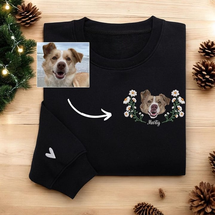 Sweat-shirt brodé en couleur avec portrait d'animal de compagnie