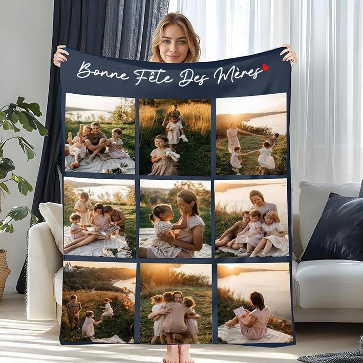Couverture Polaire Couvertures personnalisées pour la fête des mères avec 9 photos