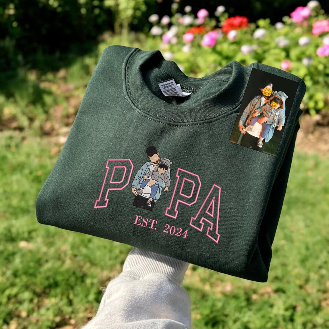 Sweat-shirt brodé personnalisé avec portrait de papa, cadeau unique pour la fête des Pères