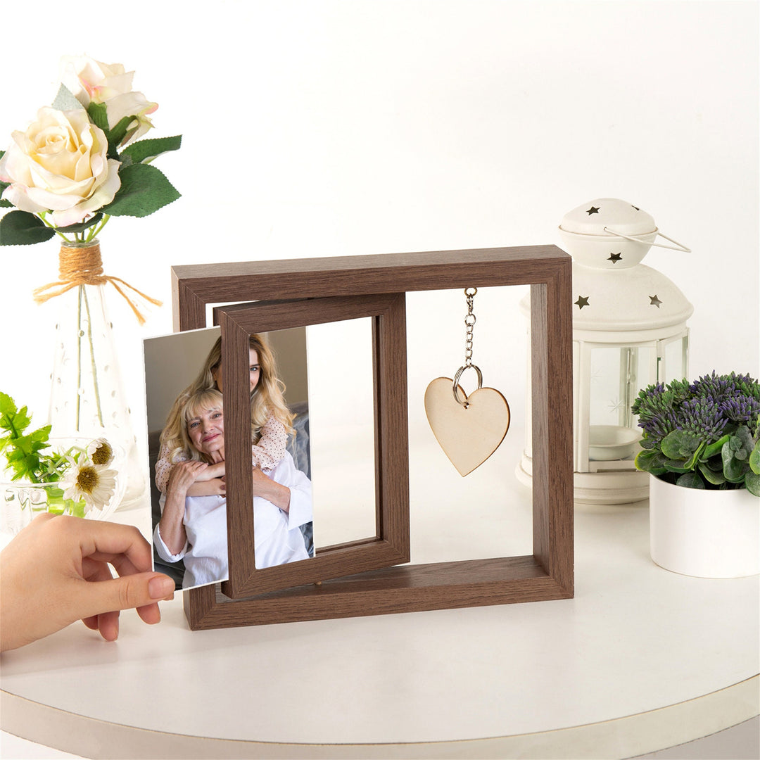 Cadre photo rotatif en bois personnalisé, cadre photo double face, cadeaux de fiançailles pour la famille