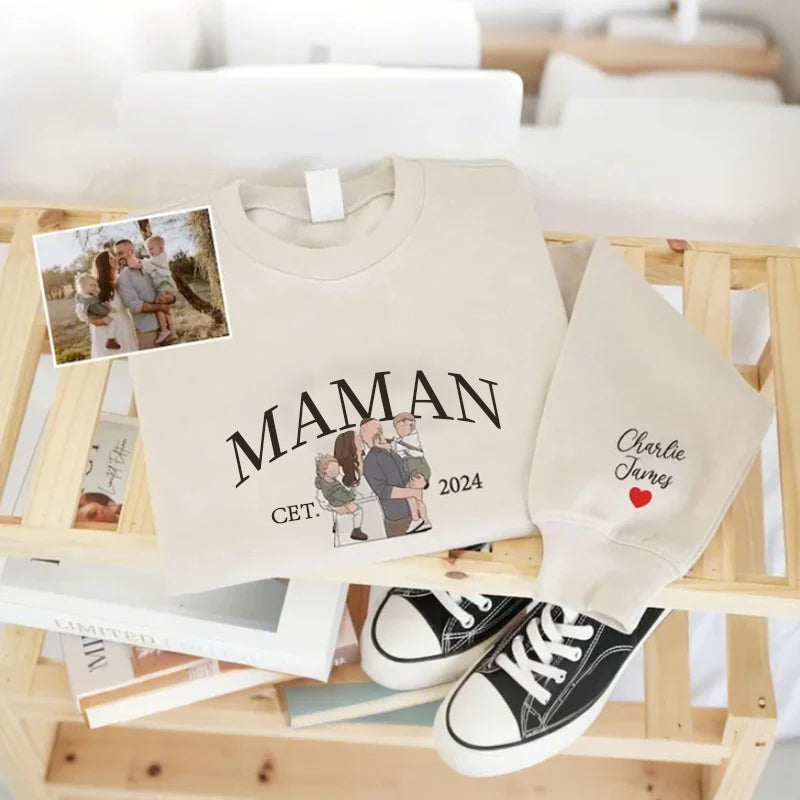 Sweat-shirt personnalisé avec photo de portrait de maman brodé