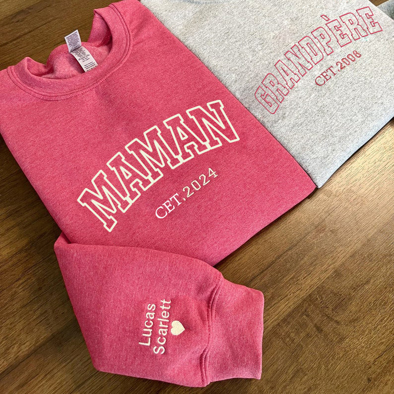 Sweat-shirt brodé personnalisé MAMA avec nom en forme de cœur - Cadeau fête des mères