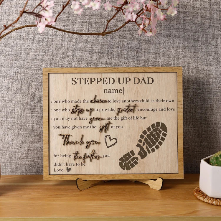 Panneau en bois 3D personnalisé Stepped Up Dad pour la fête des pères