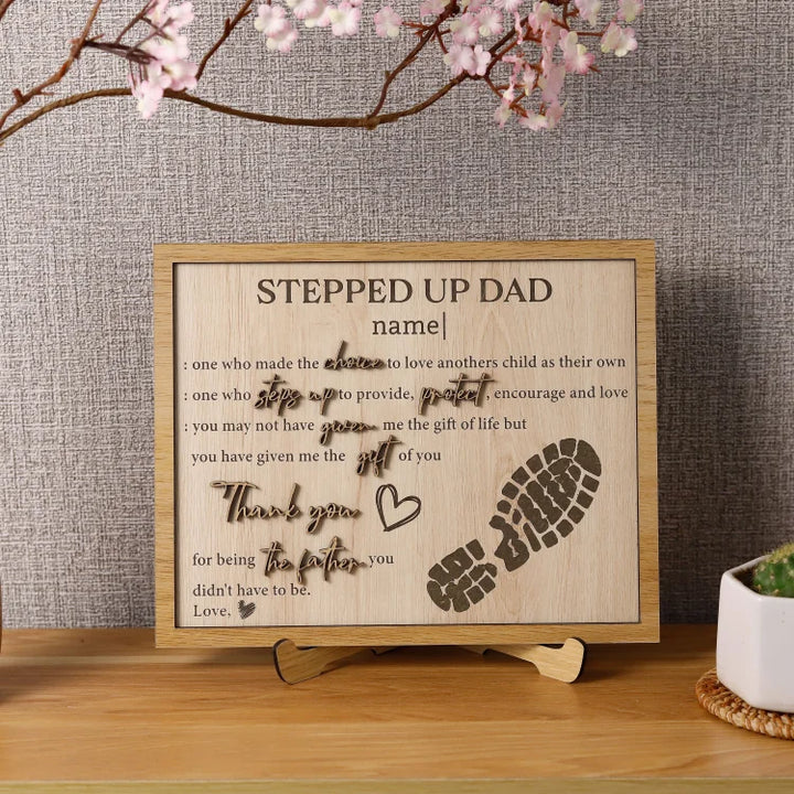 Panneau en bois 3D personnalisé Stepped Up Dad pour la fête des pères