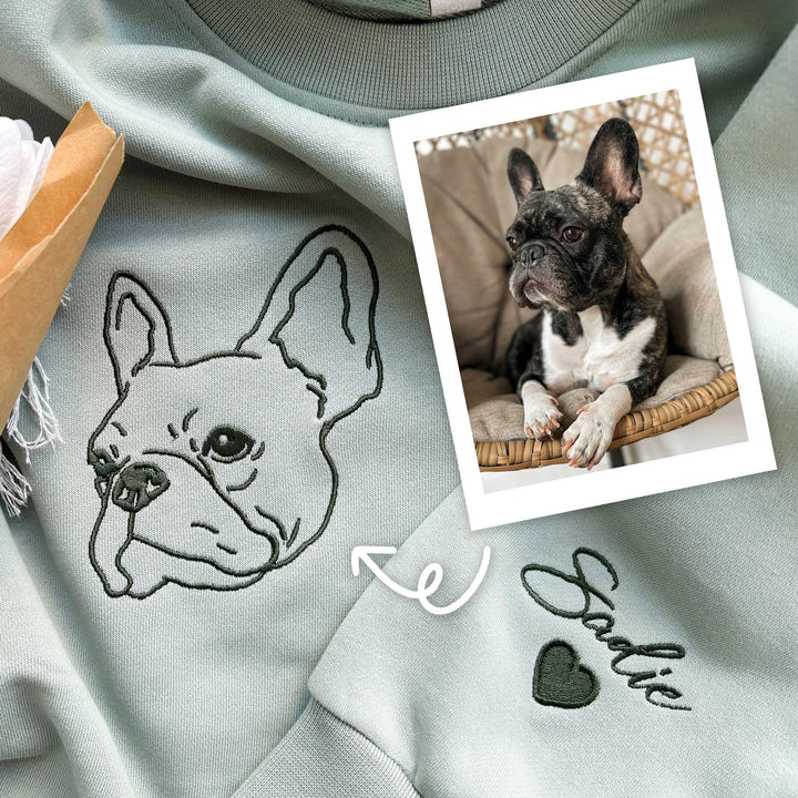 Sweat-shirt brodé avec visage de chien personnalisé avec nom basé sur votre photo