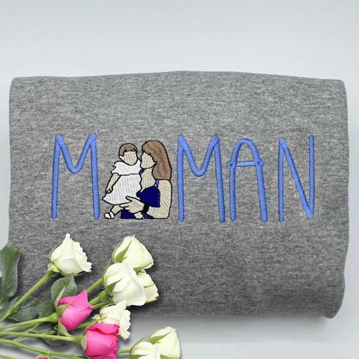 Sweat-shirt personnalisé brodé pour maman avec portrait à partir d'une photo