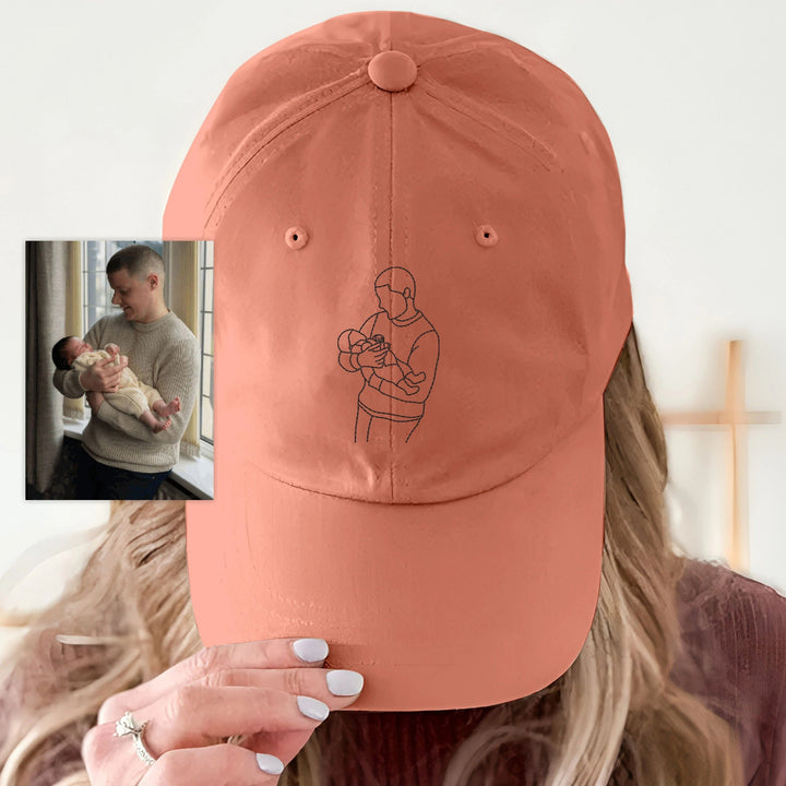 Chapeau Brodé Photo Portrait Contour Personnalisé Pour PAPA