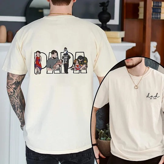 T-shirt/sweat-shirt personnalisé avec photo brodée – Un cadeau sincère pour papa avec le motif « PAPA » au dos
